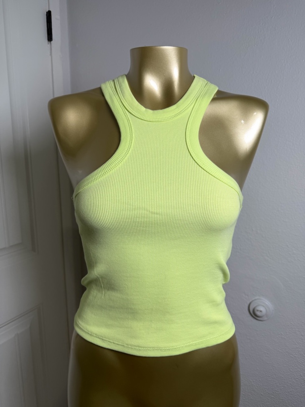 Zara Neon Lime Ribbed Racerback Tank S